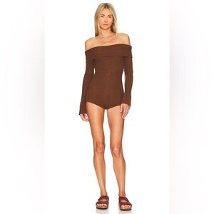 All the ways Karina off shoulder romper in brown from revolve